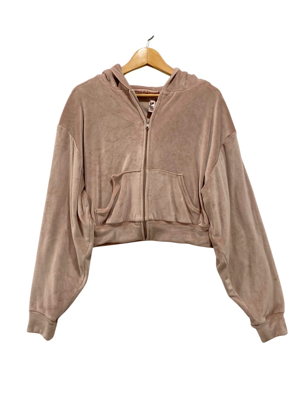 SKIMS Velour Cropped Zip Up Hoodie Mauve Taupe XL